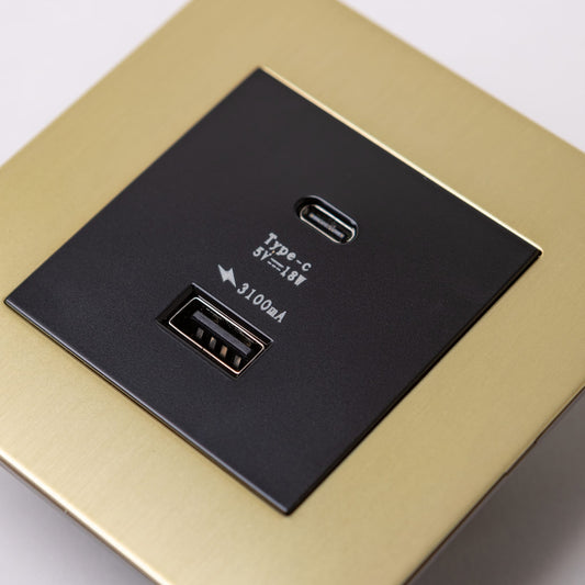 USB A & C Socket – Satin Brass