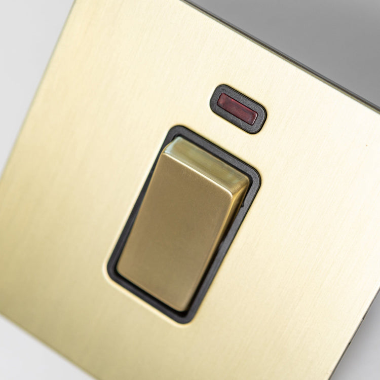 Satin Brass Switches and Sockets - Straight Knurled Design