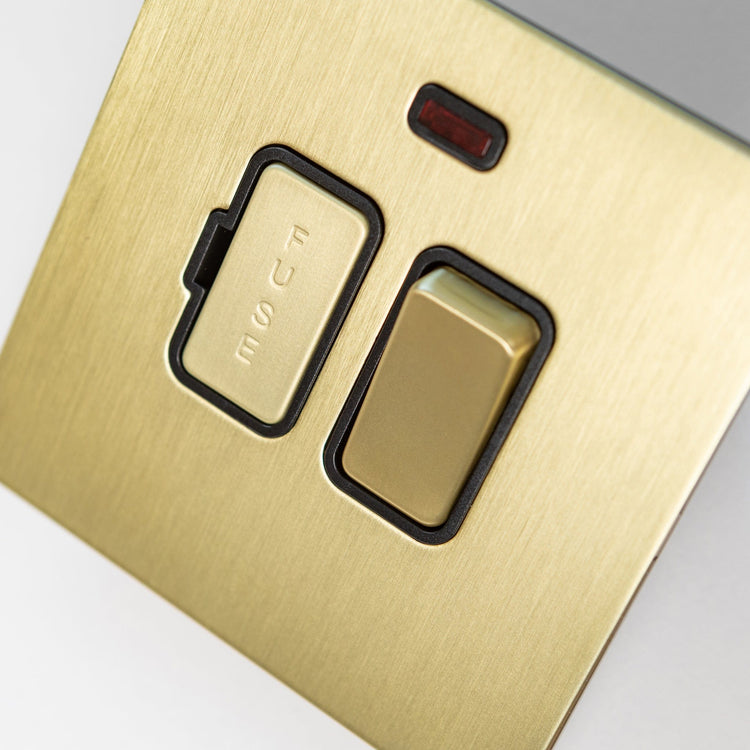Satin Brass Switches and Sockets - Straight Knurled Design