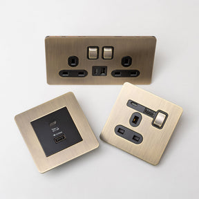 Antique Brass Switches and Sockets - Straight Knurled Design - Brass bee