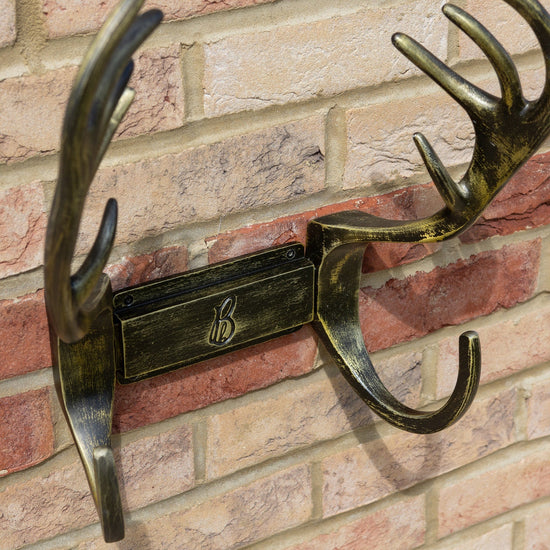 Stag Antlers Hose Pipe Holder - Antique Brass Finish - Brass bee