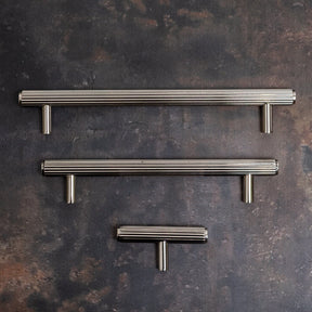 Solid Brass Straight Knurled Kitchen Pull Handles & Knobs - Polished Nickel Finish - Brass bee