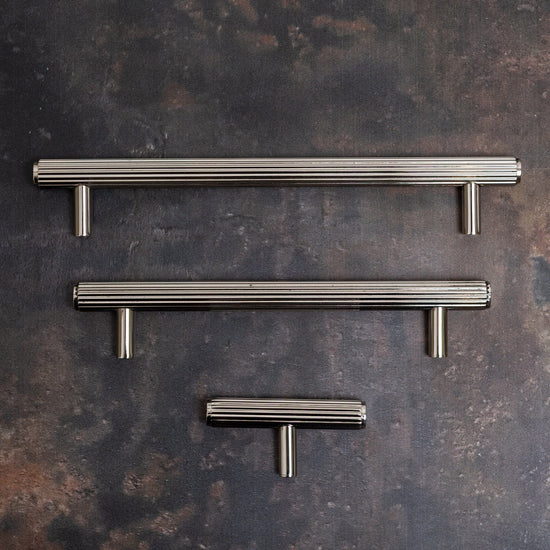 Solid Brass Straight Knurled Kitchen Pull Handles & Knobs - Polished Nickel Finish - Brass bee