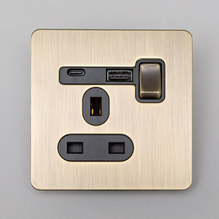 Antique Brass Switches and Sockets - Straight Knurled Design