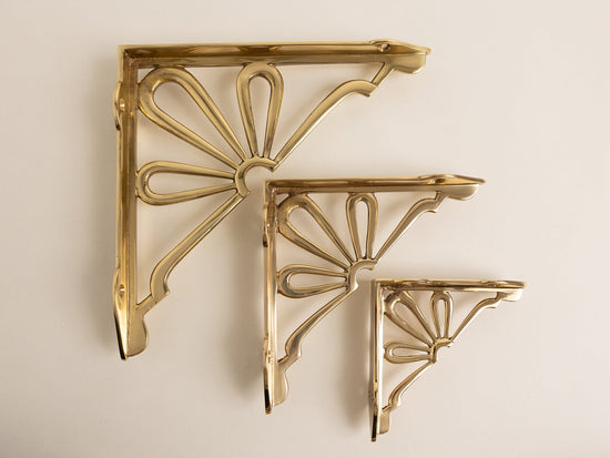 Polished Brass Flower Shelf Brackets - Heavy Duty Solid Brass - Brass bee