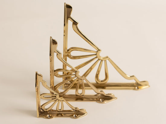 Polished Brass Flower Shelf Brackets - Heavy Duty Solid Brass - Brass bee