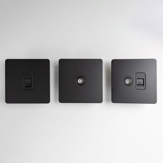 Matte Black Switches and Sockets - Straight Knurled Design - Brass bee