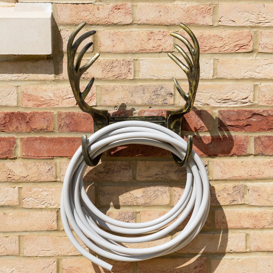 Stag Antlers Hose Pipe Holder - Antique Brass Finish - Brass bee