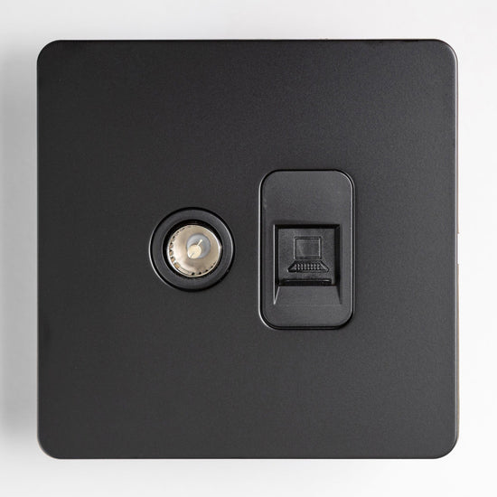 Matte Black Switches and Sockets - Straight Knurled Design - Brass bee