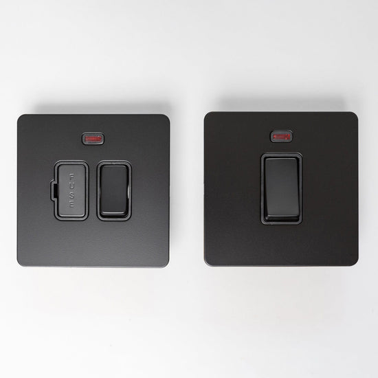 Matte Black Switches and Sockets - Straight Knurled Design - Brass bee