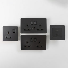 Matte Black Switches and Sockets - Straight Knurled Design - Brass bee