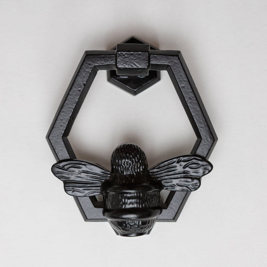 Brass Bumble Bee Honeycomb Door Knocker - Black Finish - Brass bee