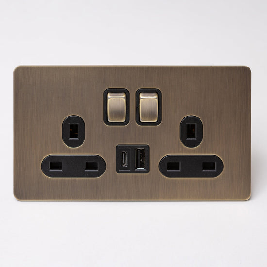 Antique Brass Switches and Sockets - Straight Knurled Design - Brass bee