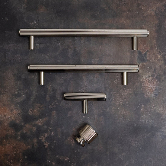 Solid Brass Straight Knurled Kitchen Pull Handles & Knobs - Polished Nickel Finish - Brass bee