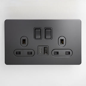 Matte Black Switches and Sockets - Straight Knurled Design - Brass bee