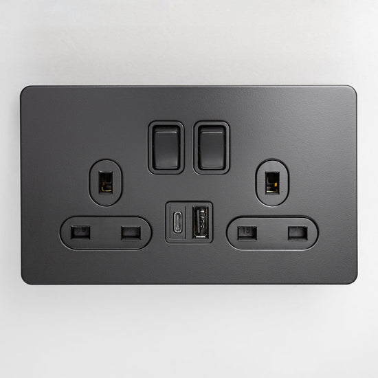 Matte Black Switches and Sockets - Straight Knurled Design - Brass bee