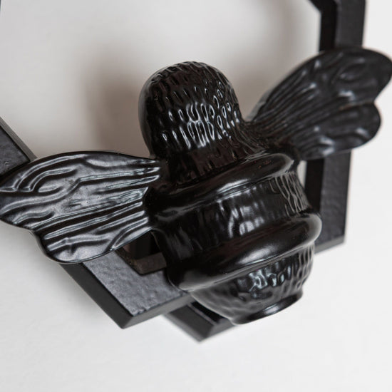 Brass Bumble Bee Honeycomb Door Knocker - Black Finish - Brass bee