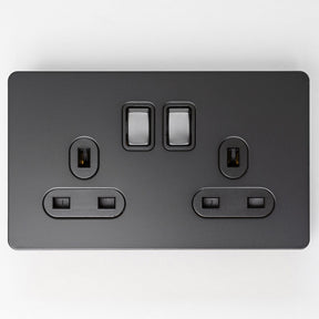 Matte Black Switches and Sockets - Straight Knurled Design - Brass bee