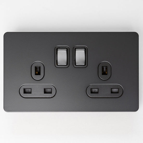 Matte Black Switches and Sockets - Straight Knurled Design - Brass bee