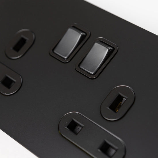 Matte Black Switches and Sockets - Straight Knurled Design - Brass bee