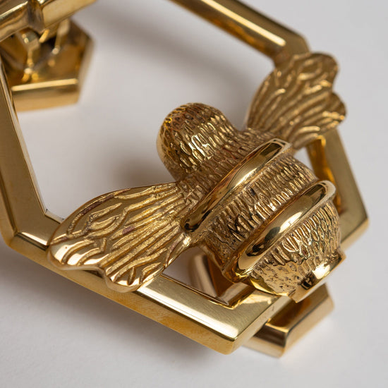 Brass Bumble Bee Honeycomb Door Knocker - Brass Finish - Brass bee