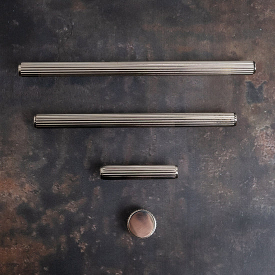 Solid Brass Straight Knurled Kitchen Pull Handles & Knobs - Polished Nickel Finish - Brass bee