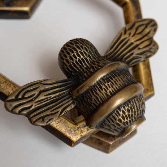 Brass Bumble Bee Honeycomb Door Knocker - Heritage Finish - Brass bee