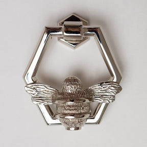 Brass Bumble Bee Honeycomb Door Knocker - Nickel Finish - Brass bee