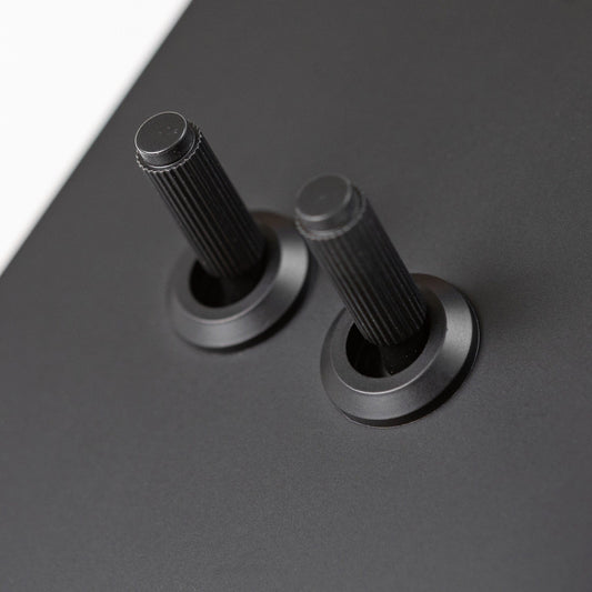 Straight Knurled 2 Gang Intermediate Toggle Switch in Black – Brass Bee