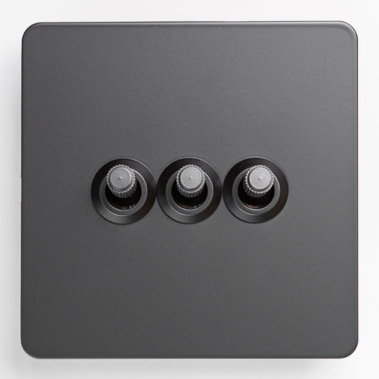 Straight Knurled 3 Gang 2 Way Toggle Switch – Black