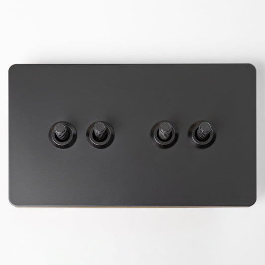 Straight Knurled 4 Gang 2 Way Toggle Switch 146x88mm – Black