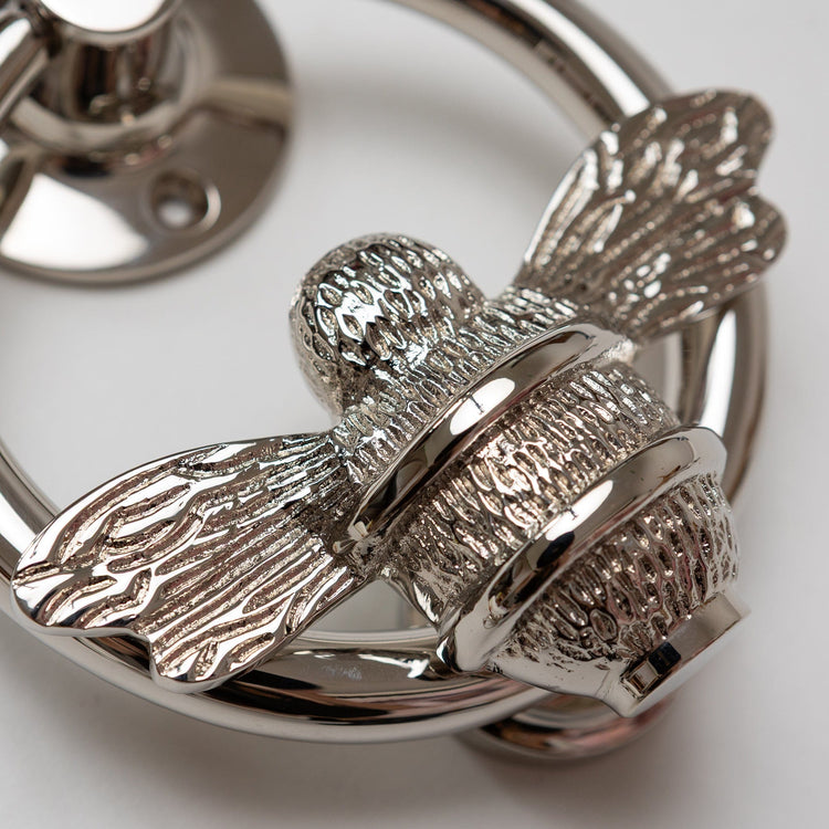 Brass Bumble Bee Ring Door Knocker - Nickel Finish - Brass bee