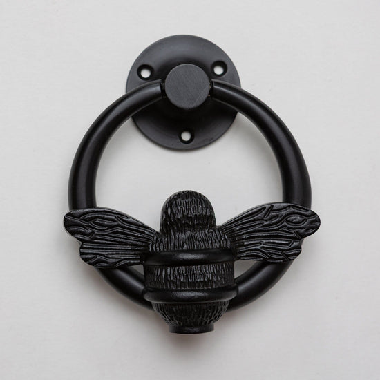 Brass Bumble Bee Ring Door Knocker - Black Finish - Brass bee