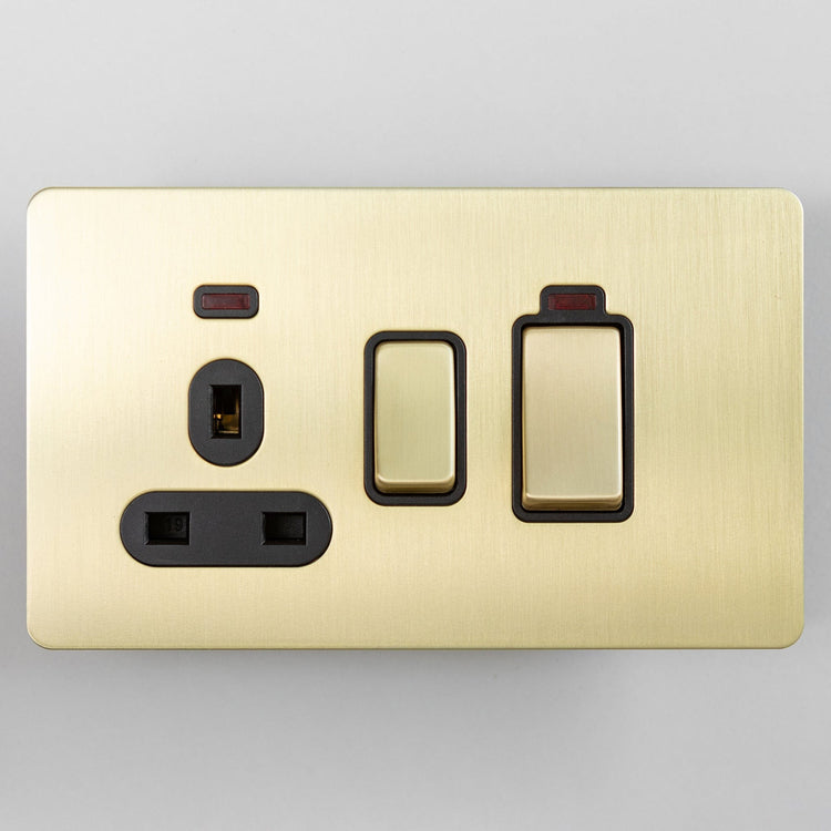 Satin Brass Switches and Sockets - Straight Knurled Design