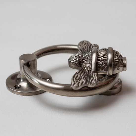 Brass Bumble Bee Ring Door Knocker - Pewter Finish - Brass bee
