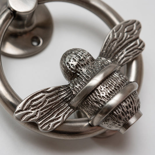 Brass Bumble Bee Ring Door Knocker - Pewter Finish - Brass bee