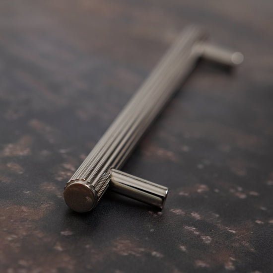 Solid Brass Straight Knurled Kitchen Pull Handles & Knobs - Polished Nickel Finish - Brass bee