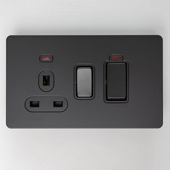 Matte Black Switches and Sockets - Straight Knurled Design - Brass bee