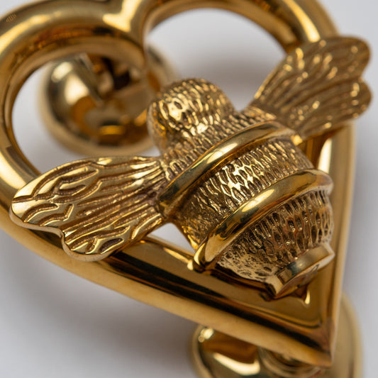 Brass Bumble Bee Heart Door Knocker - Brass Finish - Brass bee