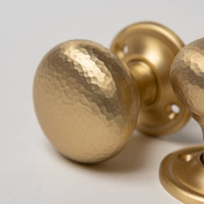 Solid Brass Door Knobs - Hammered Satin Brass (Pair) | Thumbturns & Latches - Brass bee