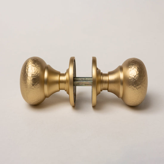 Solid Brass Door Knobs - Hammered Satin Brass (Pair) | Thumbturns & Latches - Brass bee