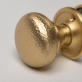 Solid Brass Door Knobs - Hammered Satin Brass (Pair) | Thumbturns & Latches - Brass bee
