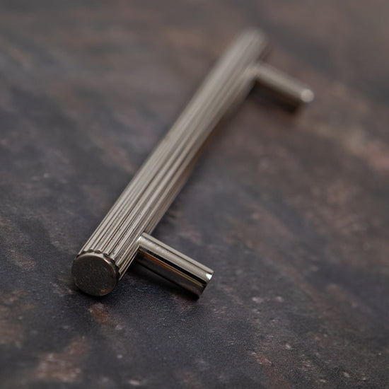 Solid Brass Straight Knurled Kitchen Pull Handles & Knobs - Polished Nickel Finish - Brass bee