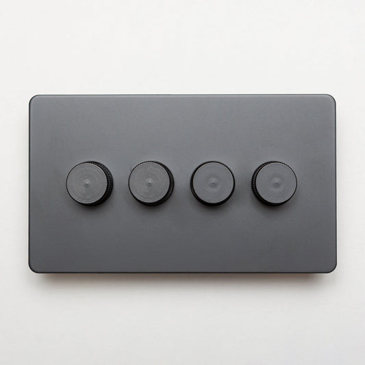 Straight Knurled 4 Gang 2 Way Leading Edge Dimmer Switch in Black – Brass Bee