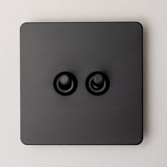 Foundry Series Knurled Toggle Switch and Sockets – Matte Black - Brass bee