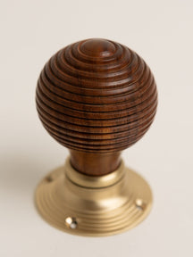 Beehive Door Knobs - Rosewood & Satin Brass (Pair) - Brass bee