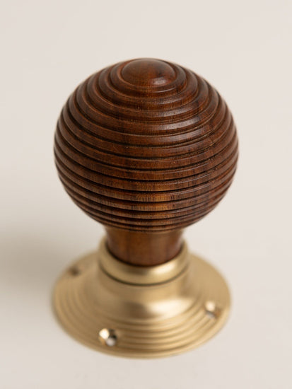 Beehive Door Knobs - Rosewood & Satin Brass (Pair) - Brass bee