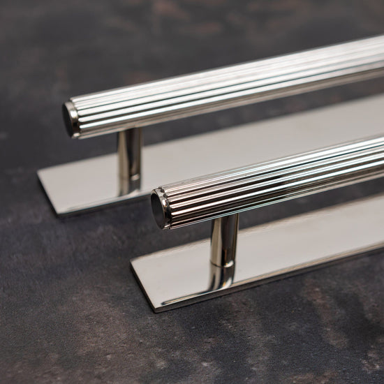 Solid Brass Straight Knurled Kitchen Pull Handles & Knobs - Polished Nickel Finish - Brass bee