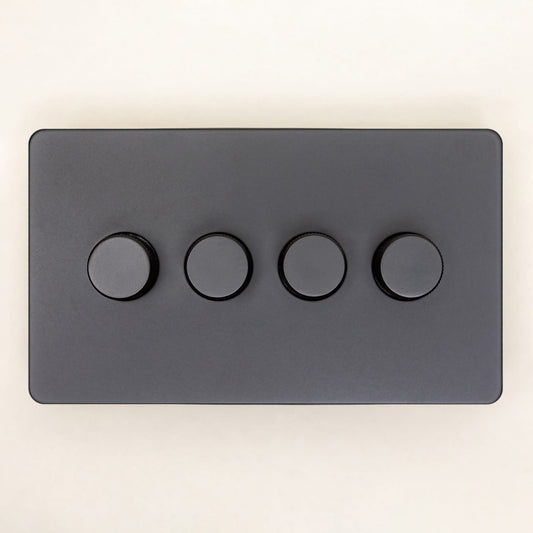 Foundry 4 Gang 2 Way Knurled Dimmer Switch – Black
