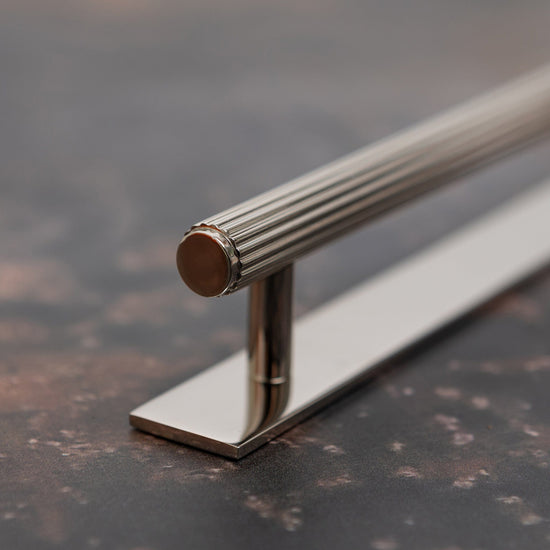 Solid Brass Straight Knurled Kitchen Pull Handles & Knobs - Polished Nickel Finish - Brass bee